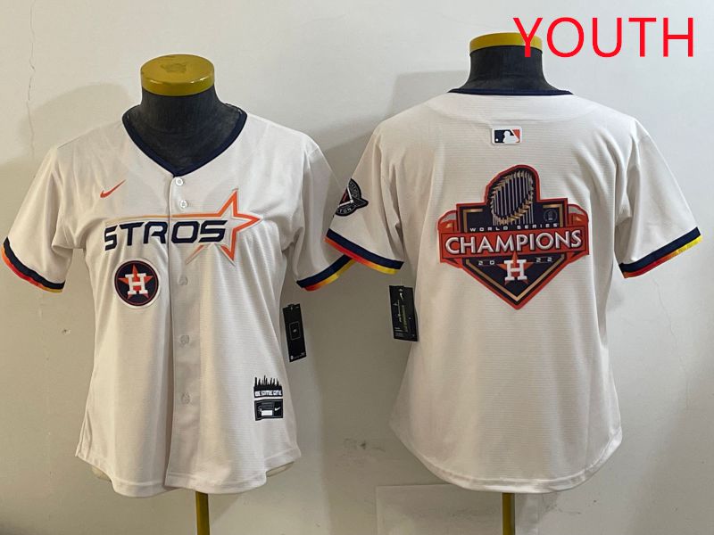 Youth Houston Astros Blank Cream Three generations Joint Name 2025 Nike MLB Jersey style 41024